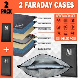 Two Faraday Bags Anti-Tracking GPS RFID Signal Blocker Wallet Shielding Pouches (x2) Protective Cases for Cell Phone Car Key FOB, Data Privacy, Electronic Device Security (2 Pack - Black and Gray)