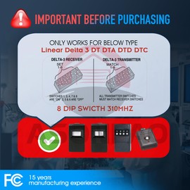 2 for Linear DTC Delta 3 Garage Door Remote 8 Dip Switch 310MHZ(DT DTA DTD DTC DNT00002A) 3-Year-Warranty