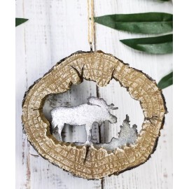 Rustic Western Emperor Moose Faux Wood Log Set of 4 Christmas Tree Ornaments