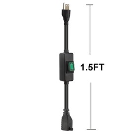 1.5Feet Waterproof Extension Power Cord, in-Line On-Off Switch Extension Cable, SJTW 14AWG 3C Waterproof,Max.20A 125V Heavy Duty Inline Switch AC Power Cord