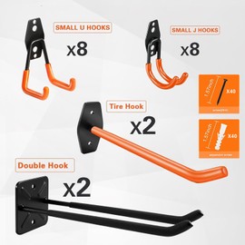 GUDEMAY 20 Pack Garage Hooks, Garage Hooks Heavy Duty with Anti-Slip Coating, Utility Steel Garage Storage Hooks for Hanging Bike, Ladder and Garden Tools