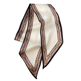 GIMIRO Satin Silk Scarf 148 x 13.5 cm Tie Double Layer Waistband for Blazer, Coat, Dress, White - Coffee