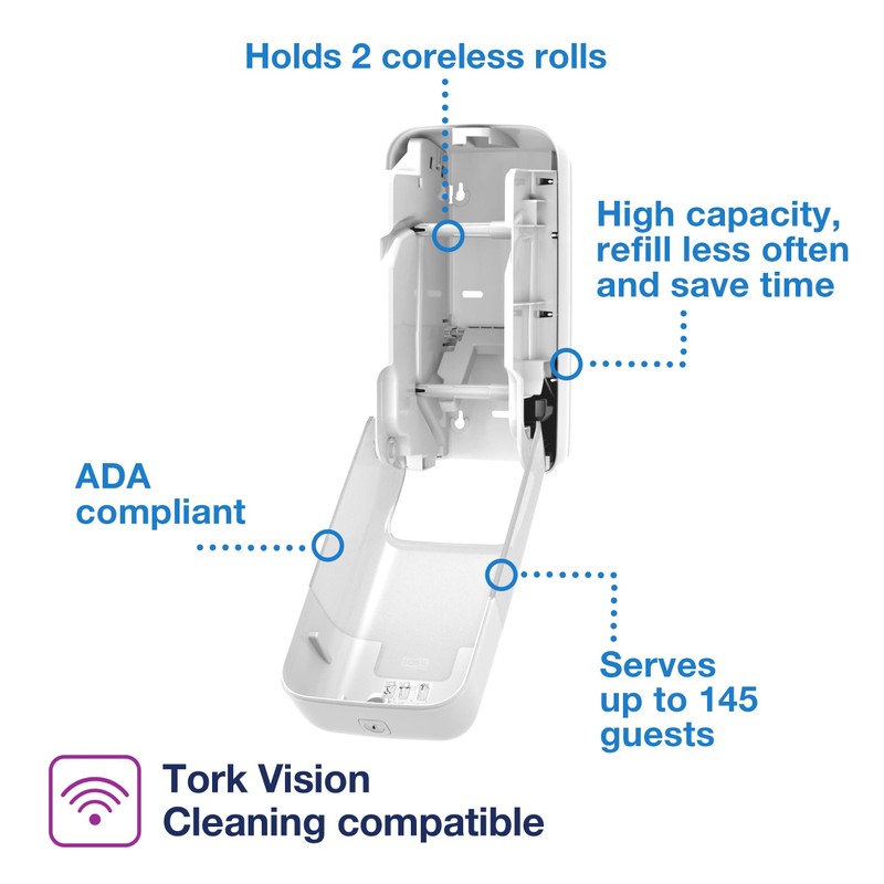 Tork OptiServe 2-Roll Coreless Toilet Paper Dispenser White T7/T5, Vertical