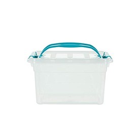 Whitefurze 7L CARRY BOX SECURE LID STRONG HANDLE CLEAR PLASTIC STORAGE CONTAINER TEAL CLIP