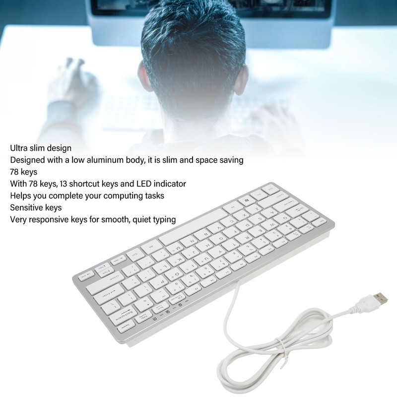 USB Wired Keyboard 78 Scissor Keys 13 Shortcut LED Indicator