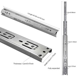 16 inch Drawer Slides 4 Pairs (8pcs) Full Extension Ball Bearing Drawer Slide 3 fold Full Stretch Side Mount Drawer Slides 100 LB Capacity Drawer Slide 16" Silver