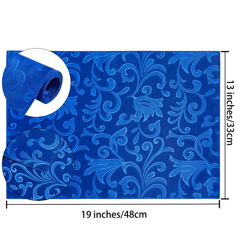 HommxJF 4 Pieces Scroll Damask Jacquard Royal Blue Placemats,13 x