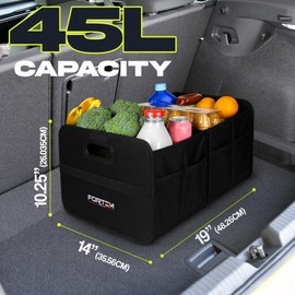 FORTEM Car Trunk Organizer, Collapsible Two Compartment Organizer, Foldable SUV & Truck Storage for Car Accessories for Women Men, Non Slip Bottom, Sturdy Side Walls, Strong Handles, 45L