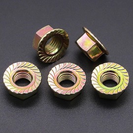 M5-0.8 Serrated Flange Washer Head Hex Nuts DIN 6923, Hex Nuts with Serrated Flange Washer to Replace Extra Washer, Yellow Zinc Plated Finish, Carbon Steel, 50 Pcs