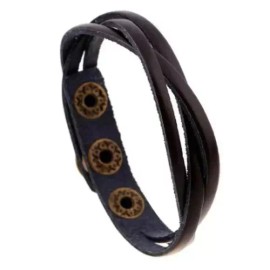 Boho Womens Boho Festival Dark Brown PU Vegan Leather Braided Snap On Bracelet