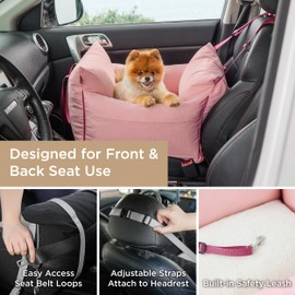 Lesure Small Dog Car Seat for Small Dogs - Soft Dog Booster Seat for Car with Storage Pocket and Clip-On Safety Leash and Thickened Memory Foam Filling, Pet Travel Carrier Bed Strawberry Cream