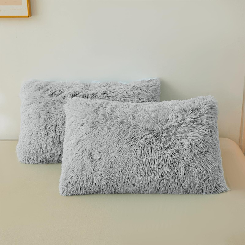 ERLOXO Fluffy Comforter Cover Set Queen - Fuzzy Plush Bedding