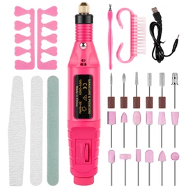 Drill para Uñas Profesional,Lostrain Lima de Uñas Eléctrica con 18 Tipos de Cabezales Velocidad Ajustable,Pulidora para Uñas con Cable de Bajo Ruido para Manicura Pedicura Polygel Cutículas