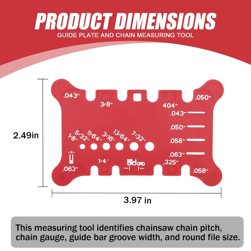 Chainsaw Chain Measuring Tool for Pitch, Gauge, Bar Groove And