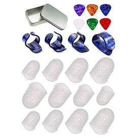 Non-square Finger Fingertip Protectors and Thumb Finger Picks,Fingertip Protection Covers Caps in 4 Size Suitable for Beginner to Playing Acoustic Guitar Ukulele Kalimba & Other String Instruments.