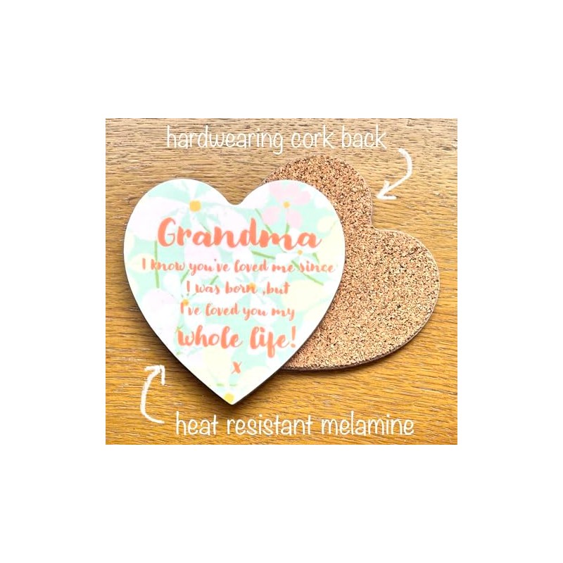 Sentimental Message for Grandma on a Heart-shaped Novelty Coaster -