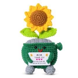 Levvohd Thank You Gifts for Mom from Daughter, Crochet Sun Flower Desk Decor Accessories are The Best Positive Gifts for Women Mothers Day Birthday Best Ever Gifts (Sunflower Green-A)