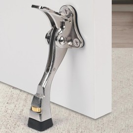 1 Pack Satin Nickel Kick Down Door Stopper for Bottom of Door, Heavy Duty Adjustable Kickdown Door Stop, One Touch Foot Operated Door Stopper, 4 Inch, 