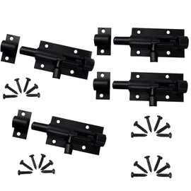 Pack of 4 Door Bolts, Deadbolt Lock, Door Lock with Screws, Small Door Bolt with Screws for Garden Gate, Bathroom, Shed, Toilet (Black)