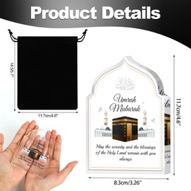 DPKOW Umrah Mubarak Gift, Umrah Mubarak Decoration, Umrah Acrylic Plaque with Drawstring Bags, Umrah Kaaba Gift, Hajj Home Decoration Ramadan Eid Gifts for Family, Muslim Islamic Gifts
