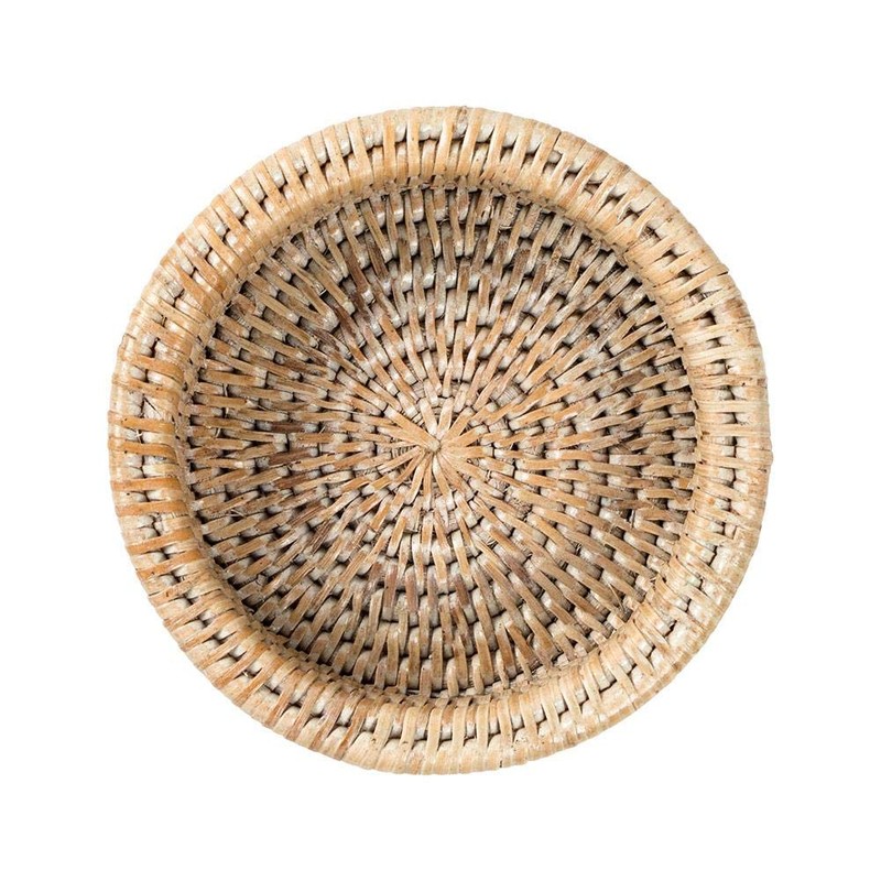 Caspari Rattan Wine Bottle Coaster in White Natural