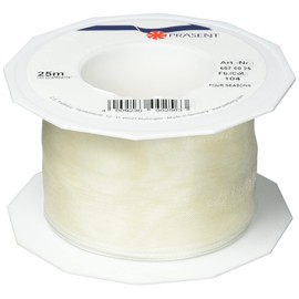 PRÄSENT Four Seasons transparentes Band mit Drahtkante créme, 25 m einfarbiges Stoffband, 60 mm Breite, leicht biegsames Schleifenband zum Dekorieren & Basteln, für besondere Anlässe