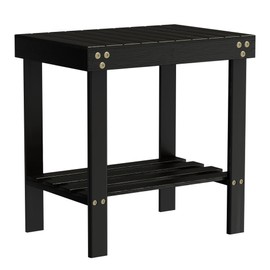 Glavbiku Bamboo Shower Bench, Foot Rest Shaving Stool with Non-Slip Feets Storage Shelf Safe and Stable, Kids Adults Wooden Stool for Home, Bathroom, Bedside, Living Room, Outdoor Side Tables