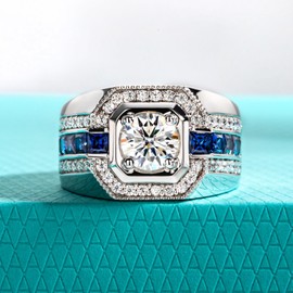 AnuClub Moissanite Wedding Rings for Men 2.68cttw D Color VVS1 925 Sterling Silver Engagement Promise Anniversary Band Ring with Certificate Size 10