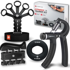 FUNFLEX Hand Trainer, Finger Trainer, Adjustable Grip Strength Trainer Set, 4 Pieces, Forearm Trainer, Finger Stretcher, Finger Grip Trainer, Grip Ring, Fitness Strength Training, Hand & Forearm