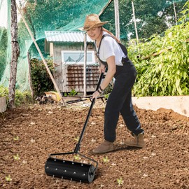 IRONMAX Rolling Lawn Aerator, Sand/Stone Filled Manual Dethatching Soil Aerating Push Tool with Ergonomic Handle, Grass Aerator Lawn Tool for Yard, Garden, Lawn Health Care (21''W x 51''H)