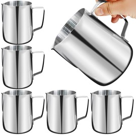 6 Pack Milk Frothing Pitcher Stainless Steel 20 oz Espresso Steaming Pitchers with Handle Milk Frother Cup for Kitchen Coffee Bar Latte Art Hot Chocolate