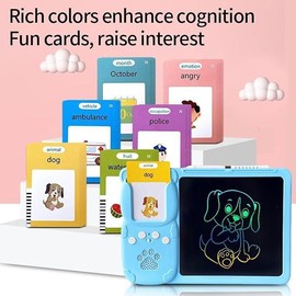 Toddler Bilingual Educational Toy | 2-in-1 Spanish-English Learning System | 112 Speaking Flashcards , Educational Language Learning Toy - Specification: English&Spanish - Blue PRO Edition