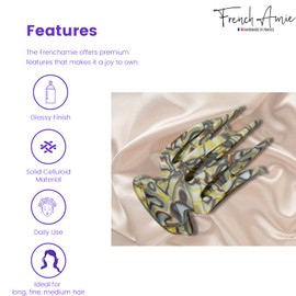 French Amie Pinzas de pelo francesas hechas a mano con diseño de pata gris ónix plateado de 2 3/4 pulgadas, para mujeres, pinzas laterales para el pelo, pinzas para el pelo, pinzas para yoga, mandíbula de moda, accesorios duraderos para el cabello para m