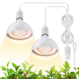 Barrina LED Grow Light Bulb, 50W (2 x 25W) Full Spectrum, with 16.4FT Power Cord, Hanging Grow Lights for Indoor Plants, Large Tall Plant, Garden, Flowers, Greenhouse, 2-Head