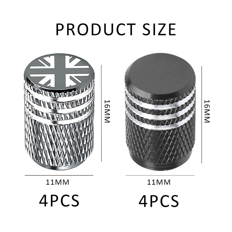 Pack of 8 Valve Caps, Decorative Valve Caps With British