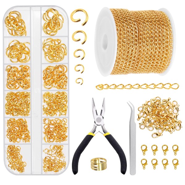 Glarks 504Pcs 30 Feet Jewelry Chains Set Gold Cable Link