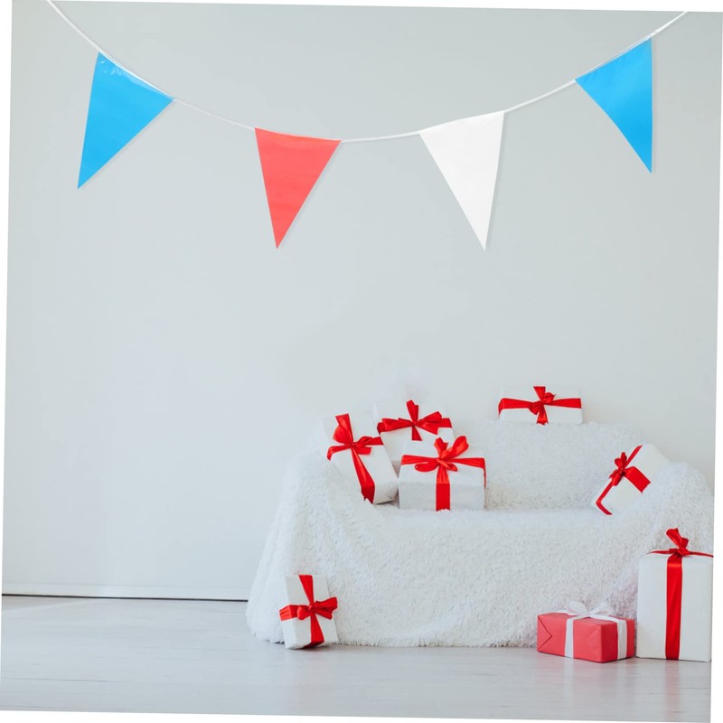 jojofuny July Patriotic Bunting Banner Red Triangular Flags for Independence