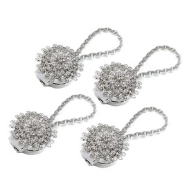 Sycle circle 4 Pack Magnetic Curtain Tie Backs, Decorative Crystal Curtain Holdbacks for Bedroom, Living Room, Office (Silver Peacock)
