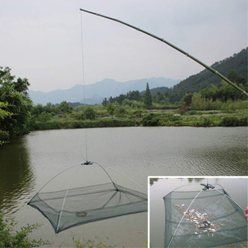 ODETOJOY 6060cm Foldable Fishing Net Shrimp Crab Trap Nylon Fishing