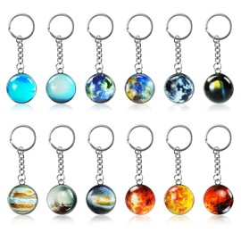 SINGOMON 12 Styles Solar System Planet Keychains Glow in The Dark Key Rings Neon Galaxy Planet Key Chains for Space Party Decorations, Space Birthday Decorations