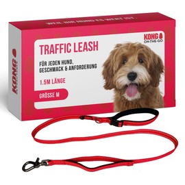 KONG Dog Lead in 1.5 m Length, for Medium Dogs up to 30 kg, Size M, Traffic Safe Dog in Pink, Reflective Lead with 2 Padded Hand Loops and Robust Snap Hook