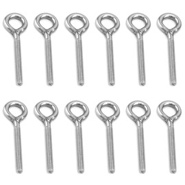 Eye Bolt M6, Pack of 12 Eye Bolts, Long Shaft Stainless Steel Eye Bolts, Welded Screw Rings, Long Shank Eye Bolt, for Roll of Attachment and Hanging