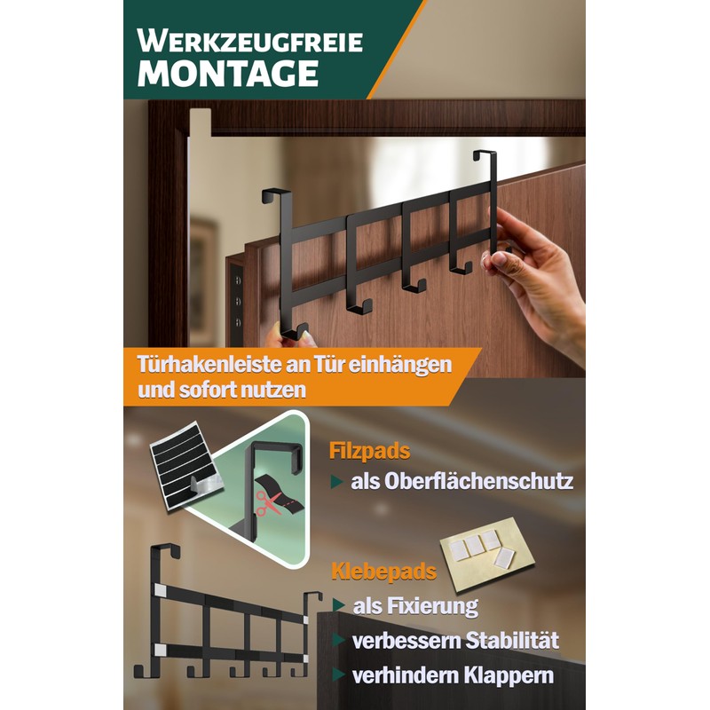 Menz Door Coat Rack for Hanging - Black Door Hooks