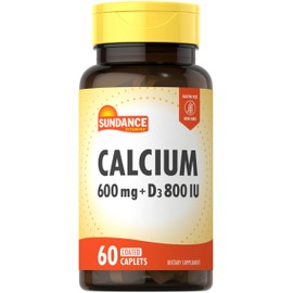 Sundance Calcium 600mg with D3 | 60 Caplets | Vegetarian, Non-GMO, and Gluten Free Supplement