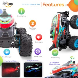Family Smiles Kids Remote Control Toy Blue Shark Monster Truck RC Vehicle Gift Toys Boys Age 8-12