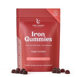 Halal Certified Iron Gummies - Vegan Iron 20mg Gummy Supplement with Vitamin C - Non-Constipation, High Absorption, & Accurate Dosing - 60 Count, Tasty Berry Flavor