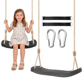 Kids Tree Swing Seat with Tree Straps and Carabiners, Heavy Duty Ergonomic Straight Swing Set for Backyard, Indoor & Outdoor Rope Swing, 264 lbs，Black