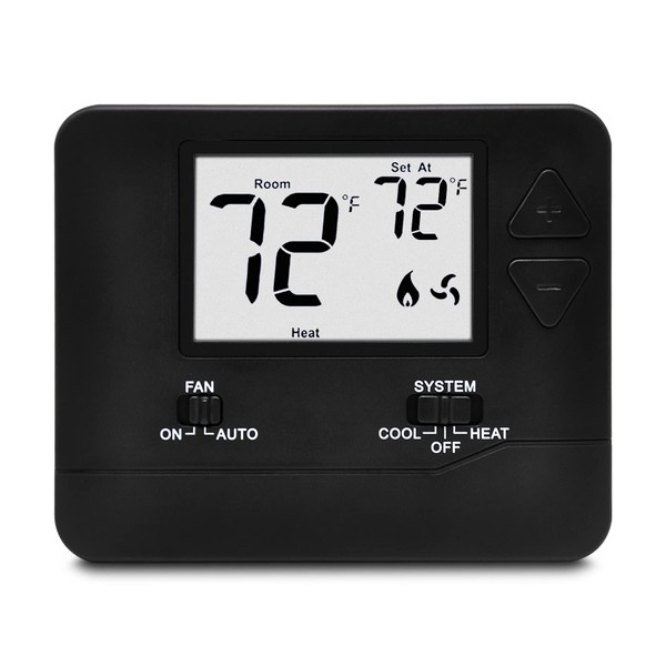 ELECTECK Non-Programmable Digital Thermostat for Home, up to 1 Heat/1 Cool with Large LCD Display, Compatible with Single Stage Electrical and Gas/Oil System, Black