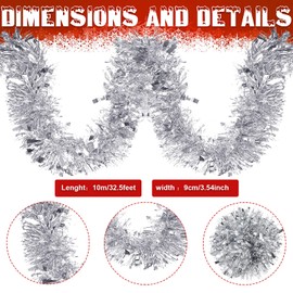 32.8 Feet Christmas Metallic Tinsel Twist Tinsel Garland Xmas Glitter Garland Tinsel Tree Hanging Tinsel Decoration for Christmas Party and Home Indoor Outdoor Ornament Supplies (Silver)