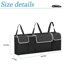 AUCELI Car Trunk Organizer, Backseat Hanging Large Storage with Adjustable Straps, Waterproof Collapsible Cargo Bag with 4 Pockets, Sturdy Space Saver Frees Trunk Floor for SUV, Truck, MPV